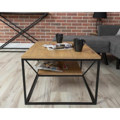 Stolik kawowy z półką 80x60 cm BasicLoft Stolik wykonany z metalu oraz laminowaj płyty MDF, solidny i loftowy stoliczek do salon