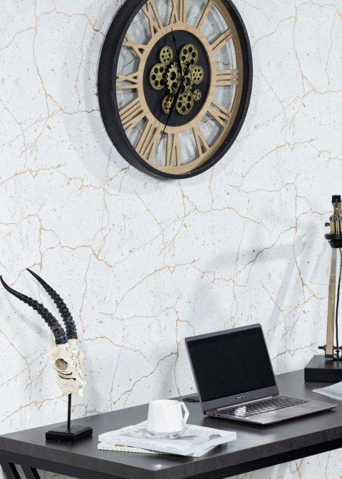 Zegar ścienny Meca 57 cm Wykonany z połączenia metalu i płyty MDF, rzymskie cyfry, idealny do wnętrz urządzonych w stylu loft