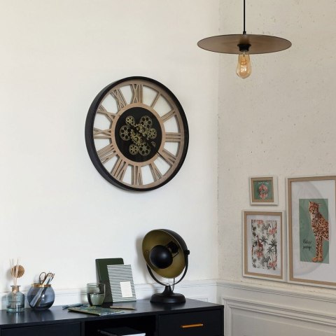 Zegar ścienny Meca 57 cm Wykonany z połączenia metalu i płyty MDF, rzymskie cyfry, idealny do wnętrz urządzonych w stylu loft