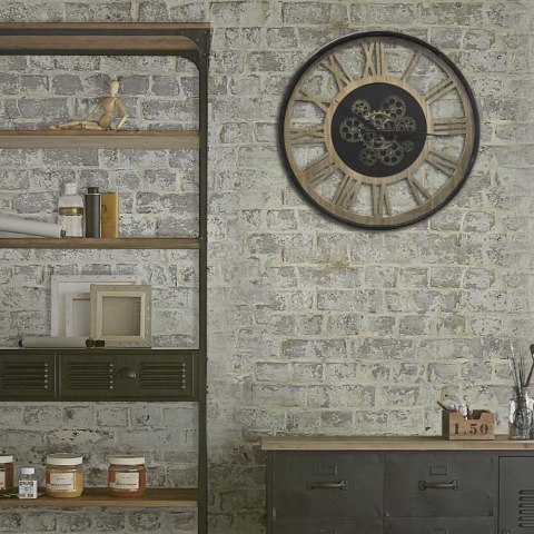Zegar ścienny Meca 57 cm Wykonany z połączenia metalu i płyty MDF, rzymskie cyfry, idealny do wnętrz urządzonych w stylu loft