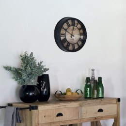Zegar ścienny vintage brązowy 39 cm Wykonany z metalu i płyty MDF imitującej drewno, rzymskie cyfry, cichy mechanizm, idealny do
