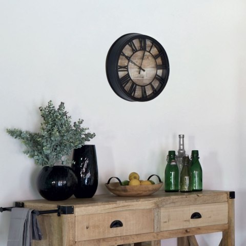 Zegar ścienny vintage brązowy 39 cm Wykonany z metalu i płyty MDF imitującej drewno, rzymskie cyfry, cichy mechanizm, idealny do