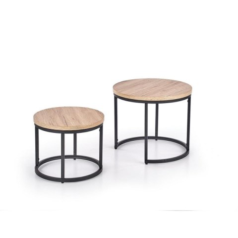 Zestaw 2 czarnych stolików Oreo Blat wykonany z płyty MDF w kolorze dąb san remo, podstawa metalowa, w stylu loft