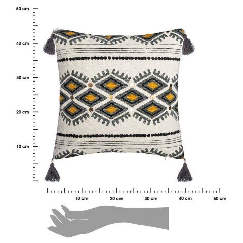 Bawełniana poszewka Aztec 40x40 cm Ozdobiona 4 pomponikami na rogach, wykończenie w postaci 12 cekinów, wyposażona w zamek błysk