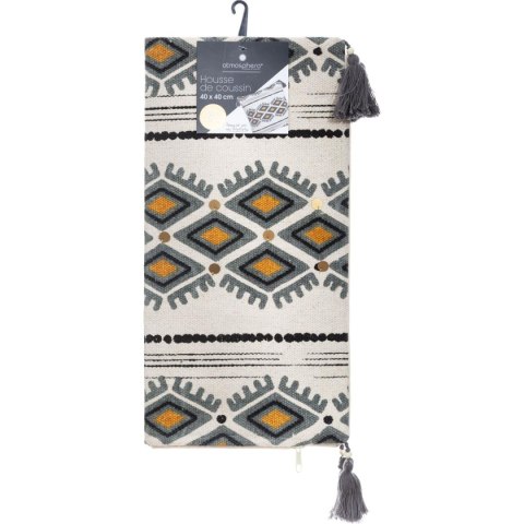 Bawełniana poszewka Aztec 40x40 cm Ozdobiona 4 pomponikami na rogach, wykończenie w postaci 12 cekinów, wyposażona w zamek błysk
