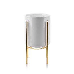 Doniczka na stojaku Neva biała 23,5 cm Wykonana z ceramiki, metalowy stojak w kolorze złotym, idealna dekoracja każdego wnętrza 