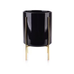Doniczka na stojaku Neva czarna 29 cm Wykonana z ceramiki, metalowy stojak w kolorze złotym, idealna dekoracja każdego wnętrza c
