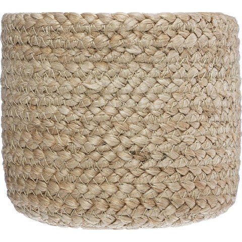 Komplet 3 białych koszy jutowych Okrągły kształt, połączenie naturalnej kolorystyki z bielą, każdy w innym rozmiarze