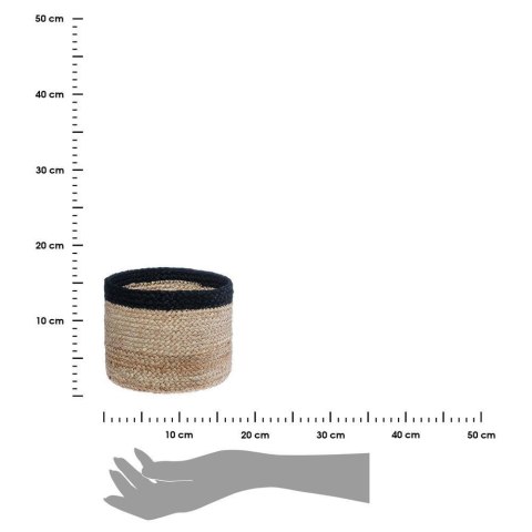 Komplet 3 czarnych koszy jutowych Okrągły kształt, połączenie naturalnej kolorystyki z czernią, każdy w innym rozmiarze