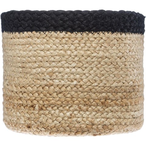 Komplet 3 czarnych koszy jutowych Okrągły kształt, połączenie naturalnej kolorystyki z czernią, każdy w innym rozmiarze