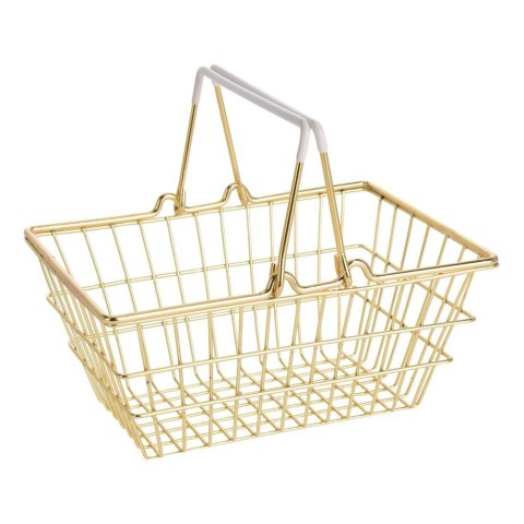 Kosz druciak złoty z rączką Metalowy prostokątny koszyk na drobne przedmioty w stylu Glamour w złotym kolorze o wymiarach: 18x13