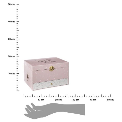 Kuferek na biżuterię z pozytywką Kartonowy, w kolorze różowym, wyposażony w 5 przegródek i lusterko, zamykany na zamek