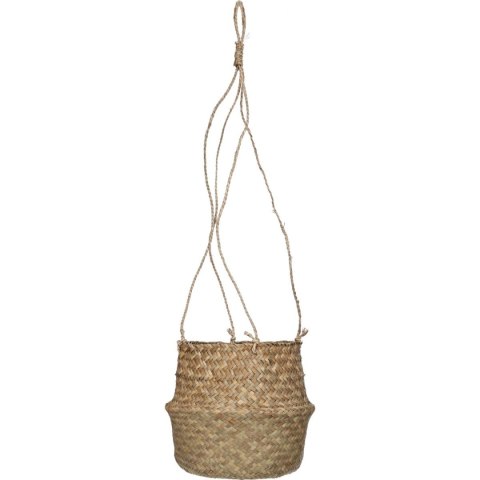 Kwietnik wiszący z trawy morskiej 18 cm Okrągły kształt, naturalna kolorystyka, w stylu boho