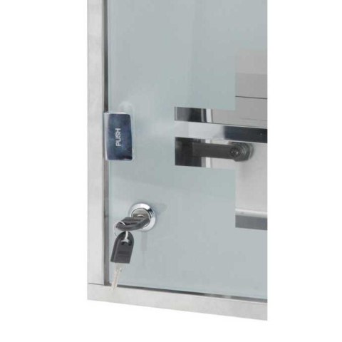 Szafka medyczna metalowa srebrna 30x30cm Wykonana ze stali nierdzewnej oraz szkła, w kolorze srebrnym, apteczka wisząca o wymiar