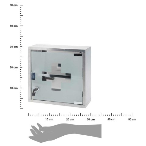 Szafka medyczna metalowa srebrna 30x30cm Wykonana ze stali nierdzewnej oraz szkła, w kolorze srebrnym, apteczka wisząca o wymiar