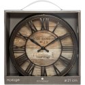 Zegar ścienny vintage brązowy 21 cm Wykonany z metalu i płyty MDF imitującej drewno, rzymskie cyfry, cichy mechanizm, idealny do