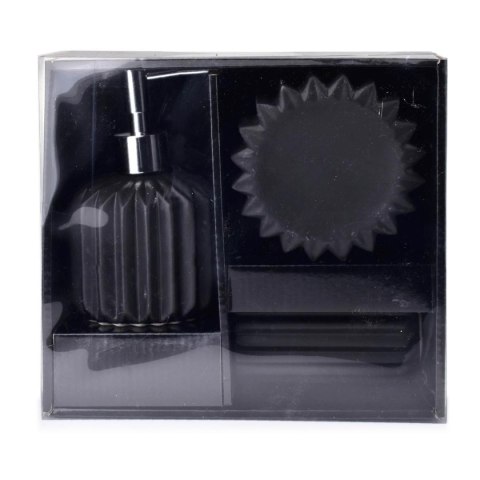 Komplet łazienkowy Ferra Black Wykonany z ceramiki, w skład zestawu wchodzi dozownik na mydło, kubek na szczoteczki i podstawka 