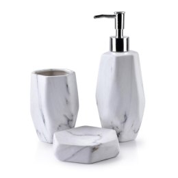 Komplet łazienkowy Odette Hexa Marble Wykonany z ceramiki z imitacją struktury marmuru, w skład zestawu wchodzi dozownik na mydł