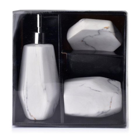 Komplet łazienkowy Odette Hexa Marble Wykonany z ceramiki z imitacją struktury marmuru, w skład zestawu wchodzi dozownik na mydł