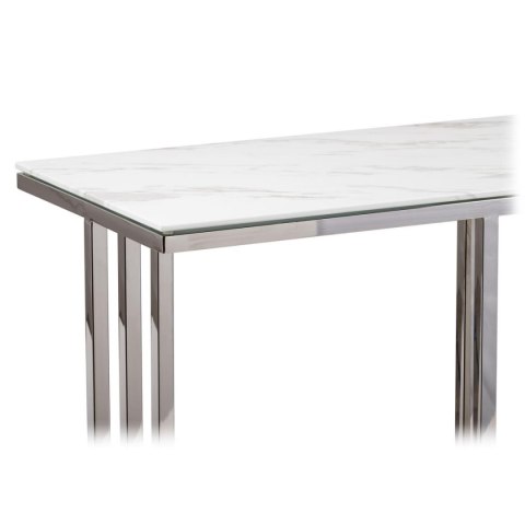 Konsola Amagat Silver White 120 cm Wykonana ze stali nierdzewnej w kolorze srebrnym, wymiary 120x40x78 cm, blat z hartowanego sz