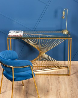 Krzesło Rarity Gold Navy Blue Wykonane z aksamitnego, przyjemnego w dotyku materiału w kolorze niebieskim, złote nogi wykona