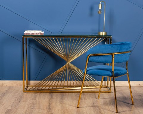 Krzesło Rarity Gold Navy Blue Wykonane z aksamitnego, przyjemnego w dotyku materiału w kolorze niebieskim, złote nogi wykona