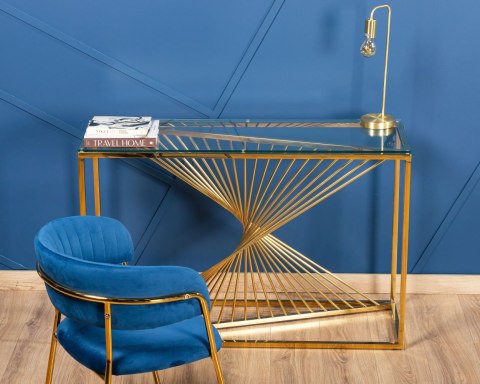 Krzesło Rarity Gold Navy Blue Wykonane z aksamitnego, przyjemnego w dotyku materiału w kolorze niebieskim, złote nogi wykona