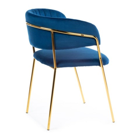 Krzesło Rarity Gold Navy Blue Wykonane z aksamitnego, przyjemnego w dotyku materiału w kolorze niebieskim, złote nogi wykona