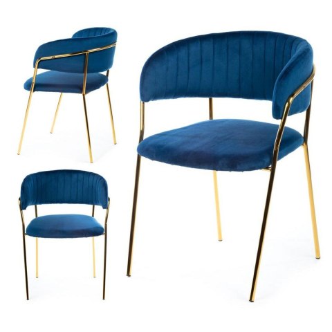 Krzesło Rarity Gold Navy Blue Wykonane z aksamitnego, przyjemnego w dotyku materiału w kolorze niebieskim, złote nogi wykona
