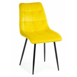Krzesło Tori Black Yellow Wykonane z aksamitnego, przyjemnego w dotyku materiału w kolorze żółtym, nogi wykonane z metalu