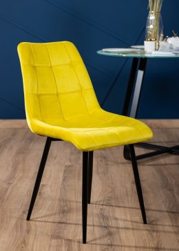 Krzesło Tori Black Yellow Wykonane z aksamitnego, przyjemnego w dotyku materiału w kolorze żółtym, nogi wykonane z metalu