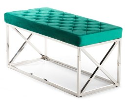 Ławka pikowana Nelja Silver Green Pufa w stylu glamour, rama wykonana ze stali w kolorze srebrnym, pikowane siedzisko w kolorze 