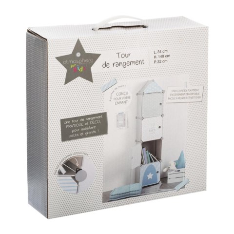 Składana szafka do pokoju dziecka szara Złożona z 4 kwadratowych bloczków ułożonych jeden na drugim, fronty ozdobione dekoracyjn