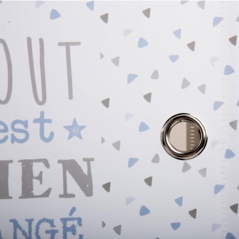 Składana szafka do pokoju dziecka szara Złożona z 4 kwadratowych bloczków ułożonych jeden na drugim, fronty ozdobione dekoracyjn