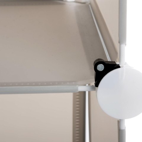 Składana szafka do pokoju dziecka szara Złożona z 4 kwadratowych bloczków ułożonych jeden na drugim, fronty ozdobione dekoracyjn