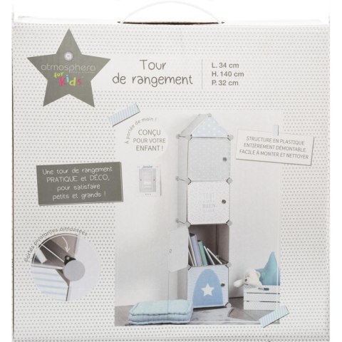 Składana szafka do pokoju dziecka szara Złożona z 4 kwadratowych bloczków ułożonych jeden na drugim, fronty ozdobione dekoracyjn