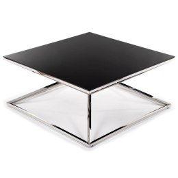 Stolik kawowy Diamanto Silver Black 100 Wykonany ze stali nierdzewnej w kolorze srebrnym, wymiary 100x100x43 cm, blat z hartowan