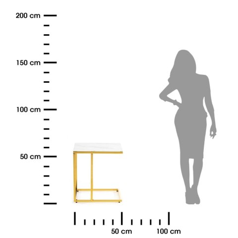 Stolik pomocnik Lurus Gold White 40 cm Wykonany ze stali nierdzewnej, polerowanej na wysoki połysk w kolorze złotym, blat z hart
