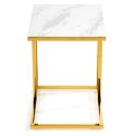 Stolik pomocnik Lurus Gold White 40 cm Wykonany ze stali nierdzewnej, polerowanej na wysoki połysk w kolorze złotym, blat z hart