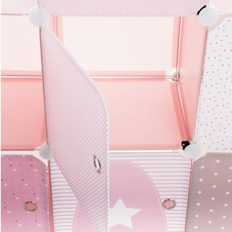 Szafka Castle do pokoju dziecka różowa Złożona z 7 kwadratowych bloczków ułożonych w kształt zamku, fronty ozdobione dekoracyjny