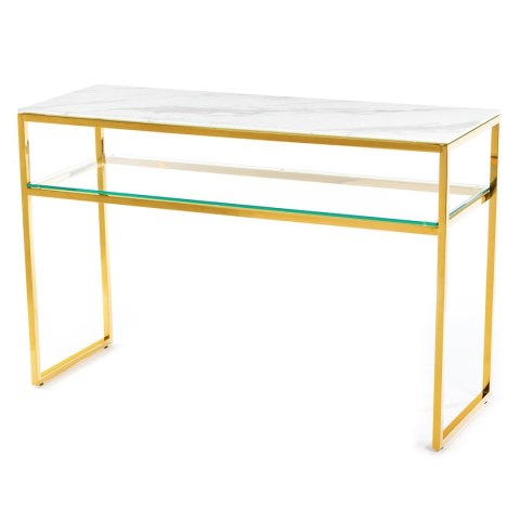 Toaletka Natia Gold White 120 cm Wykonana ze stali nierdzewnej w kolorze złotym oraz blatu z hartowanego szkła