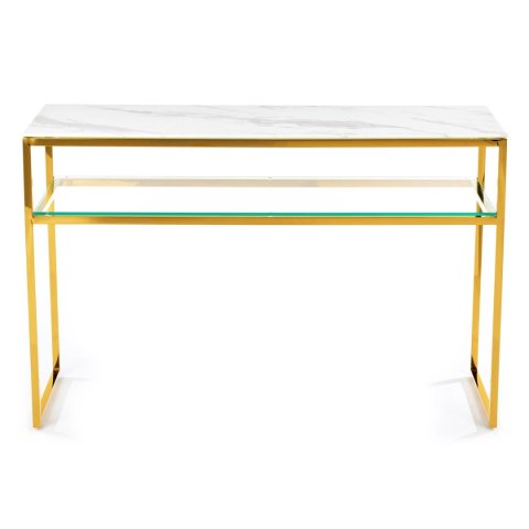 Toaletka Natia Gold White 120 cm Wykonana ze stali nierdzewnej w kolorze złotym oraz blatu z hartowanego szkła