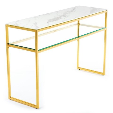 Toaletka Natia Gold White 120 cm Wykonana ze stali nierdzewnej w kolorze złotym oraz blatu z hartowanego szkła