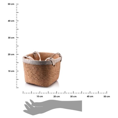 Doniczka ceramiczna Rosita Cube 16,5 cm W kolorze naturalnego brązu, ozdobiona wzorem imitującym splot wikliny, idealny dodatek 