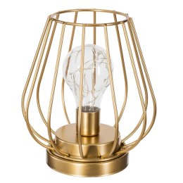 Druciana lampka LED z żarówką 17 cm Wykonana z metalu w kolorze złotym, nowoczesny, geometryczny kształt, zasilana na baterie