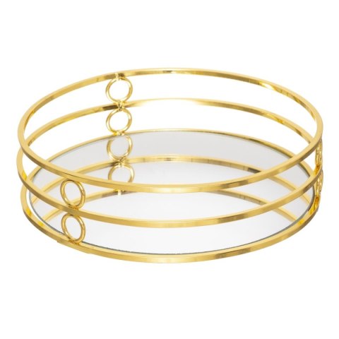 Komplet metalowych tac z lustrem Feel W kolorze złotym, okrągły kształt, funkcjonalny i stylowy dodatek do wnętrz