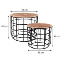 Komplet stolików kawowych do salonu Stolik kawowy okrągły, boczny, wykonany z czarnego metalu z sosnowym blatem w stylu Loft, ko
