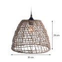 Lampa sufitowa pleciona Boho 35x29 cm Druciany klosz opleciony naturalnym materiałem z trawy morskiej, długość przewodu 90 cm, m