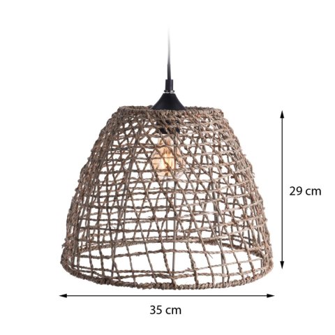 Lampa sufitowa pleciona Boho 35x29 cm Druciany klosz opleciony naturalnym materiałem z trawy morskiej, długość przewodu 90 cm, m
