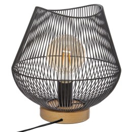 Lampka nocna Jena druciana 28 cm Podstawa wykonana z drewna w naturalnym kolorze, czarny metalowy klosz, idealna do salonu lub s
